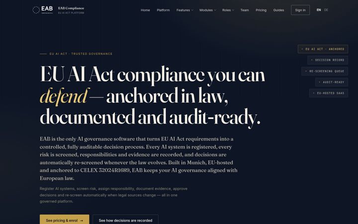 Screenshot von eab-compliance.eu