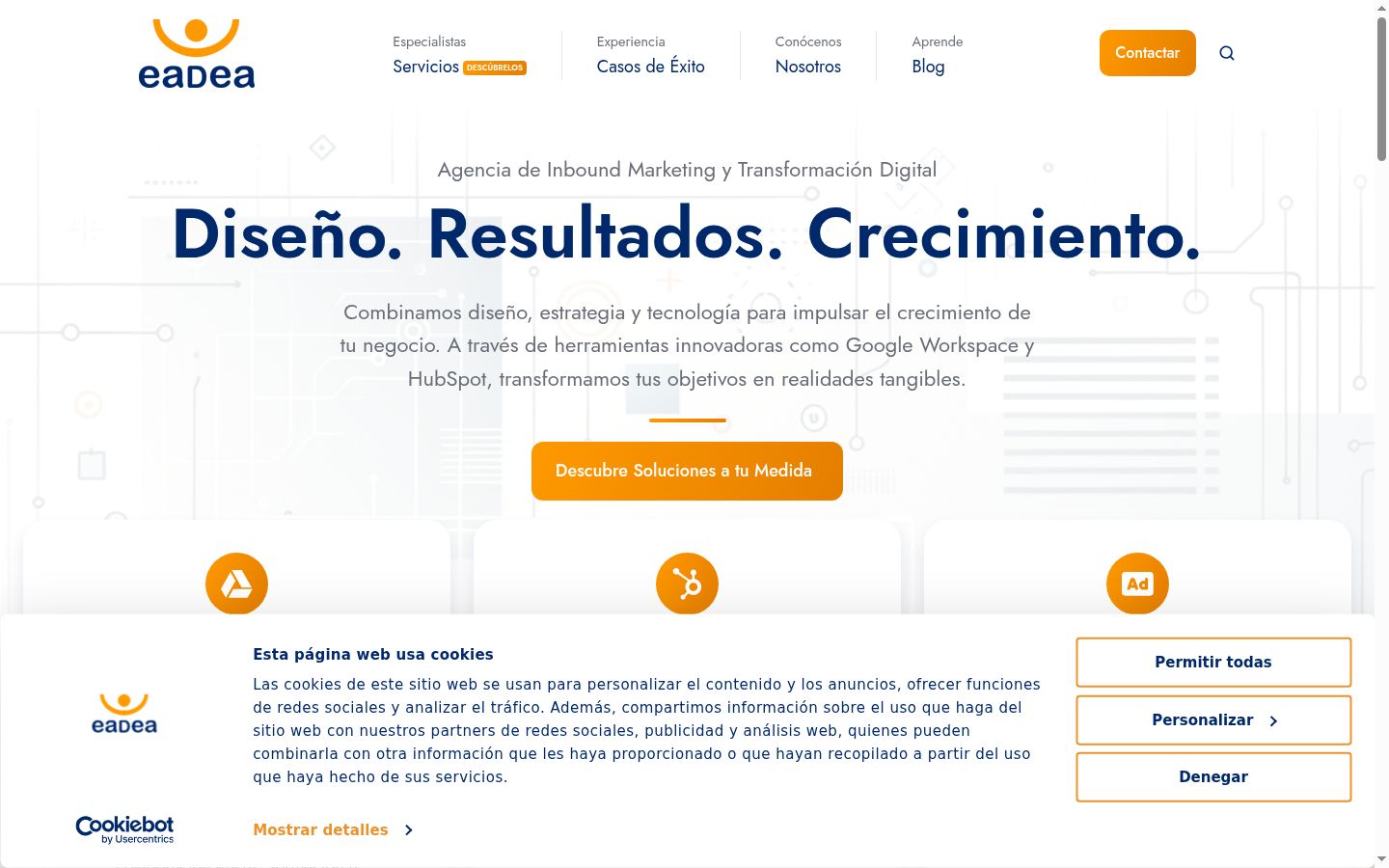 Captura de pantalla del banner de consentimiento mostrado antes de cualquier interacción