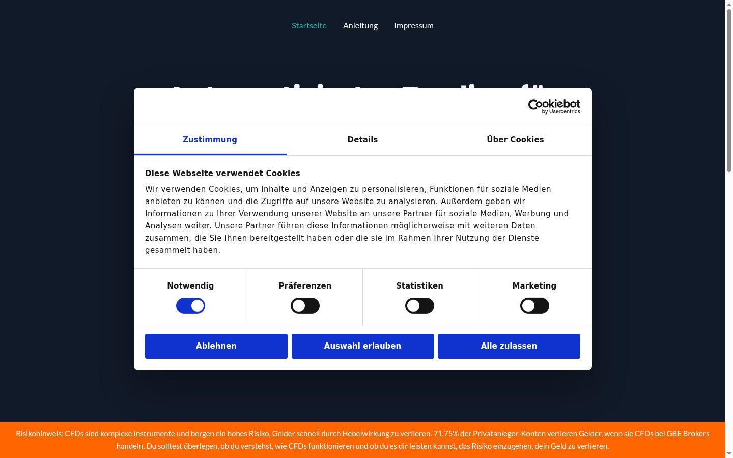 Snimka zaslona bannera za privolu prikazanog prije bilo kakve interakcije