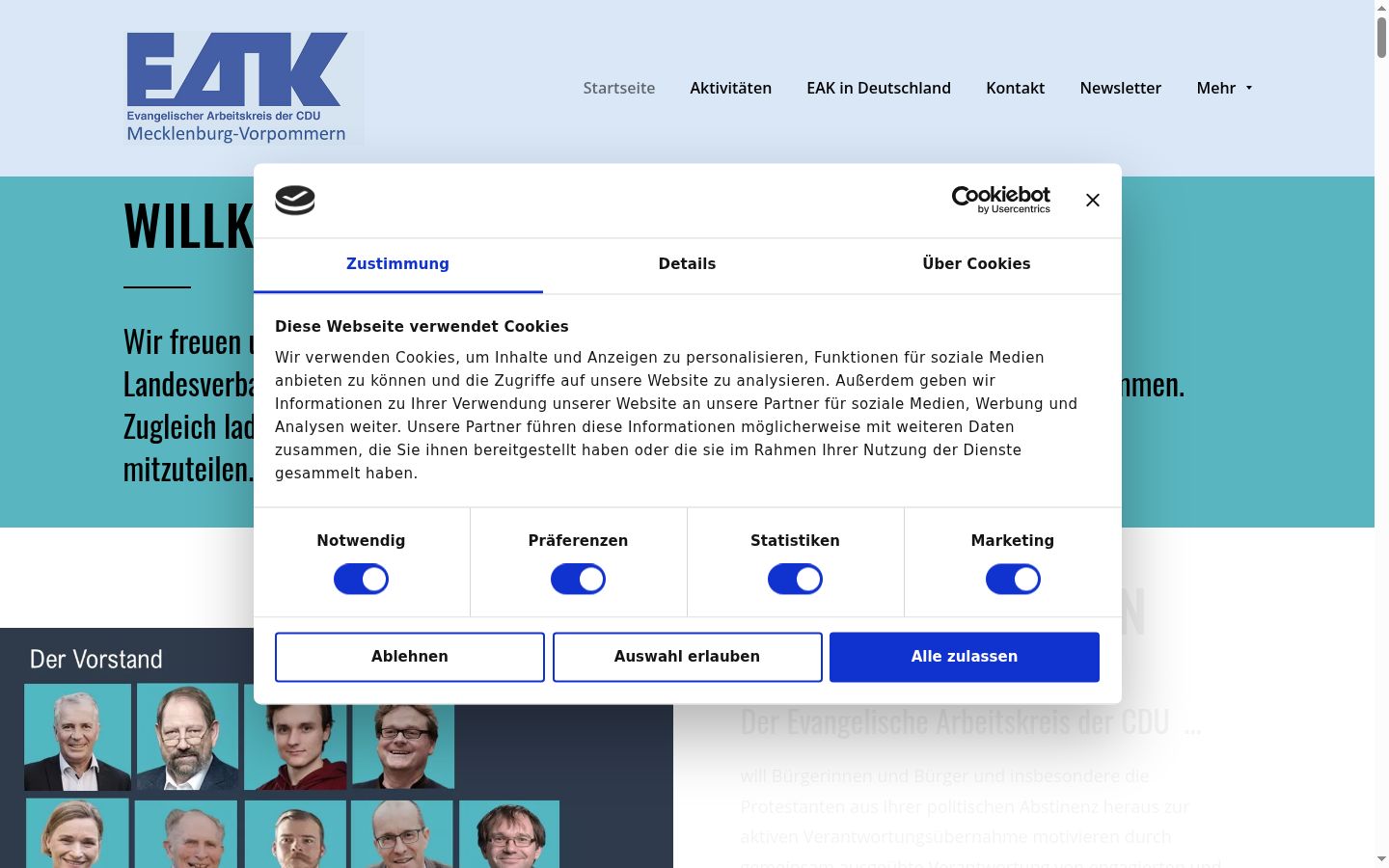 Screenshot del banner di consenso mostrato prima di qualsiasi interazione