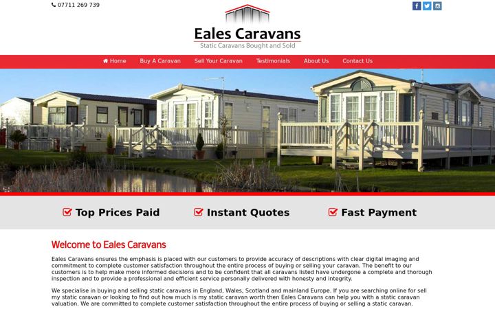 Screenshot of ealescaravans.com