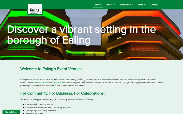 Screenshot van ealingvenues.co.uk