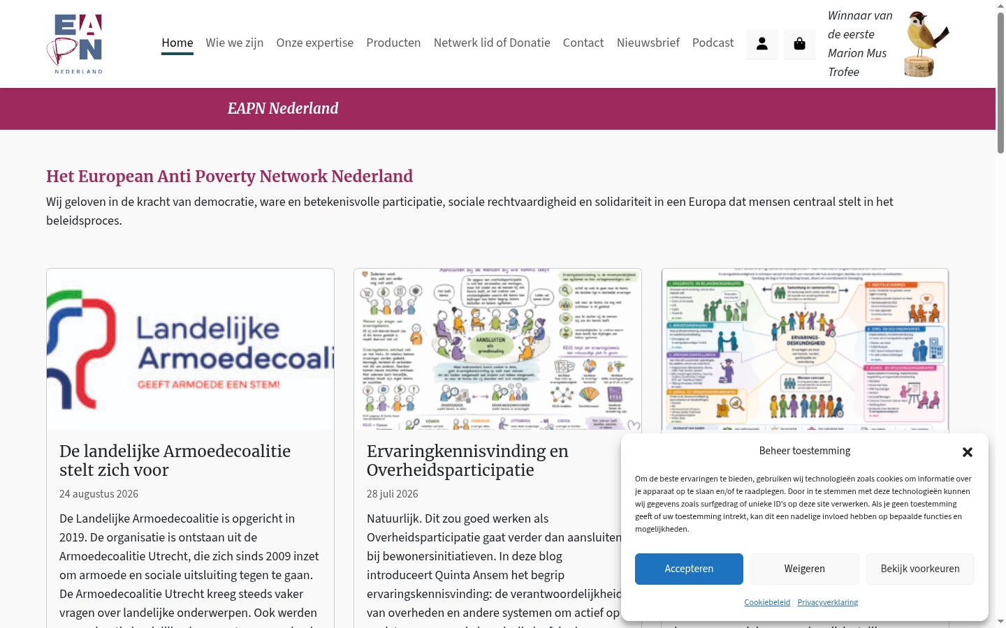 Screenshot del banner di consenso mostrato prima di qualsiasi interazione