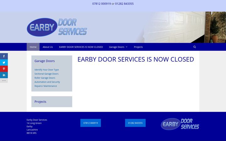 Kuvakaappaus sivustosta earbydoorservices.net