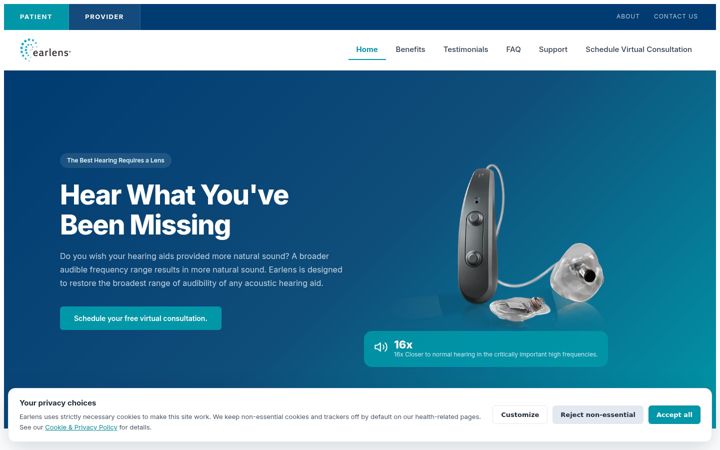 Screenshot of earlens.com