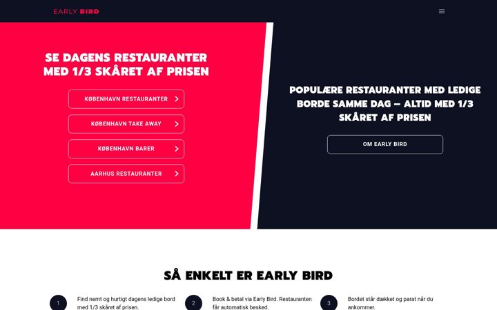 Screenshot of earlybird.dk