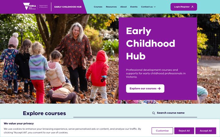 Screenshot van earlychildhoodhub.vic.gov.au
