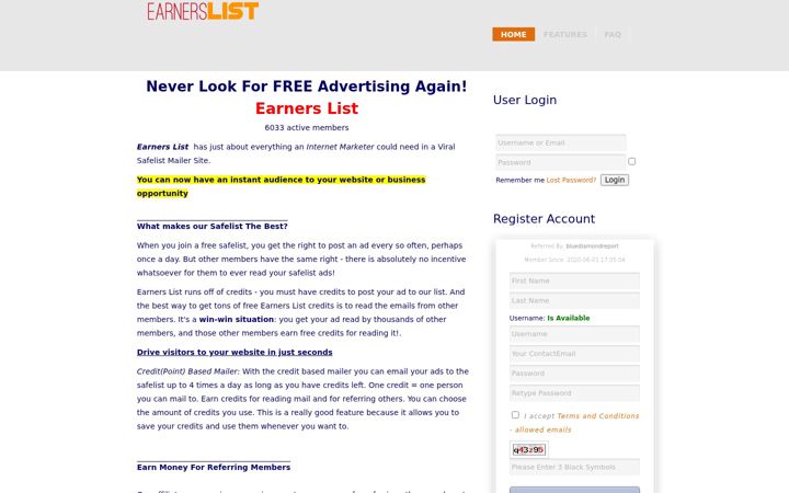 Screenshot of earnerslist.com