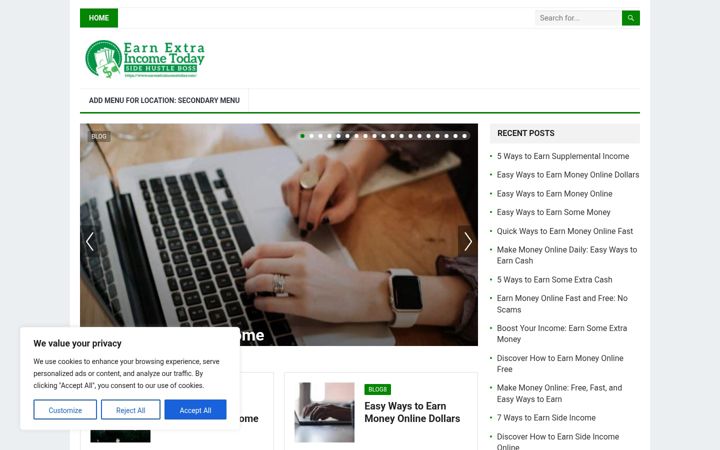 Screenshot of earnextraincometoday.com
