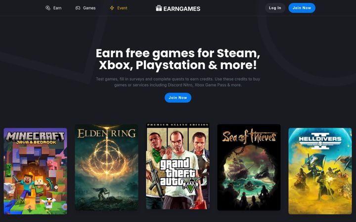 Screenshot von earngames.com