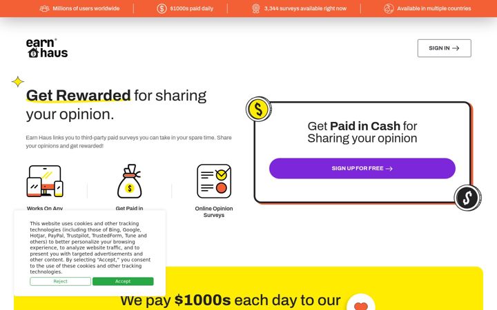 Screenshot of earnhaus.com