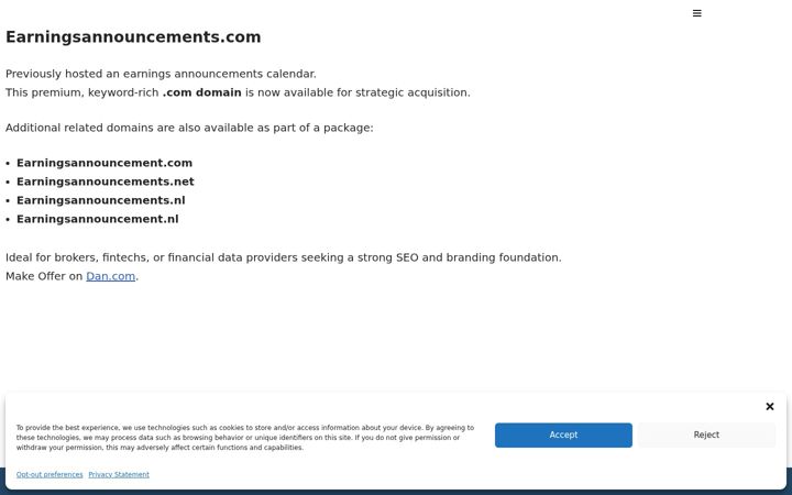 Screenshot of earningsannouncements.com