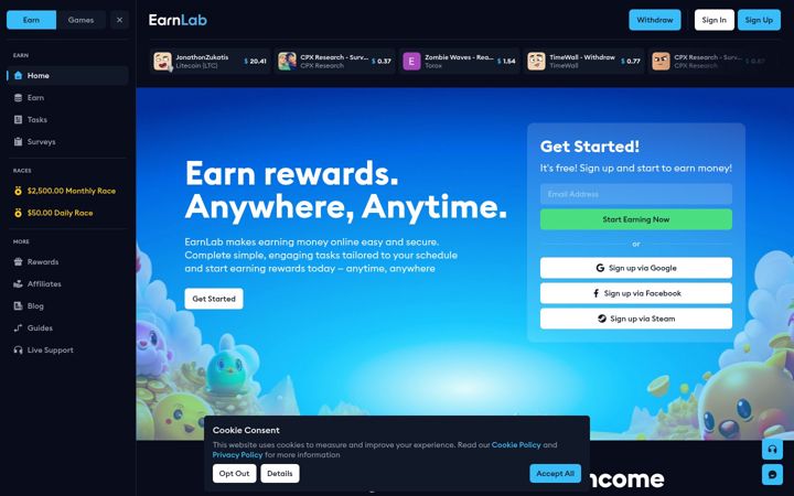 Snímek obrazovky earnlab.com