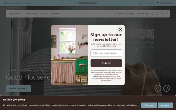 Screenshot of earthbornpaints.co.uk