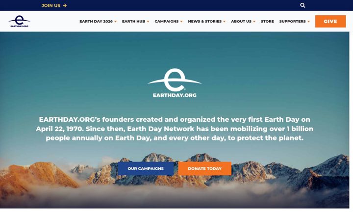 Screenshot of earthday.org