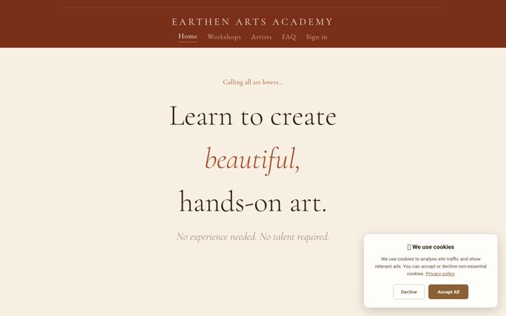 Screenshot of earthenartsacademy.com