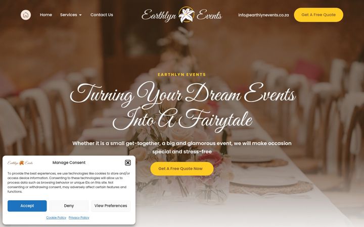 Ekrānuzņēmums no earthlynevents.co.za