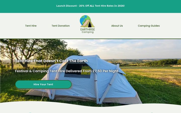 Screenshot ta' earthrisecamping.co.uk