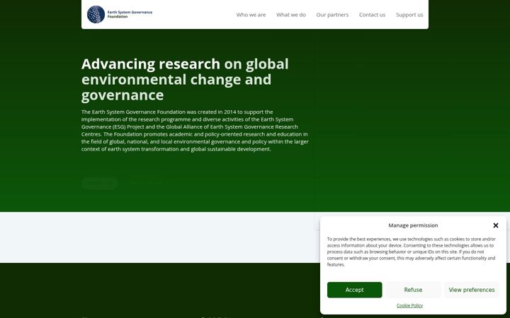 Snímek obrazovky earthsystemgovernancefoundation.org