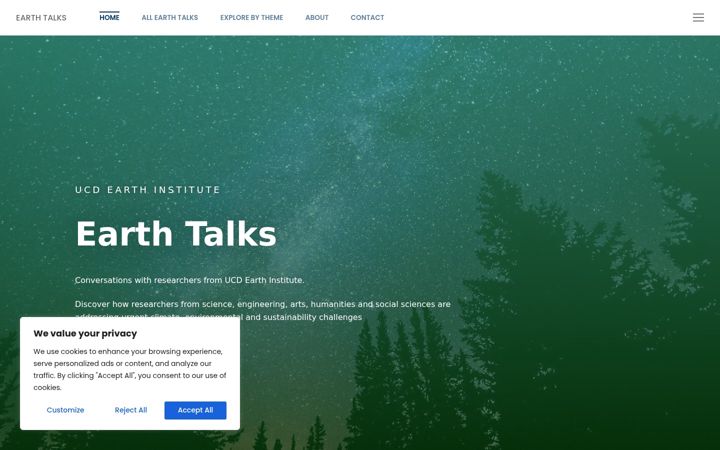 Skärmbild av earthtalks.ucd.ie