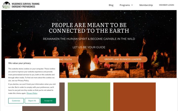 Screenshot of earthworkprograms.com