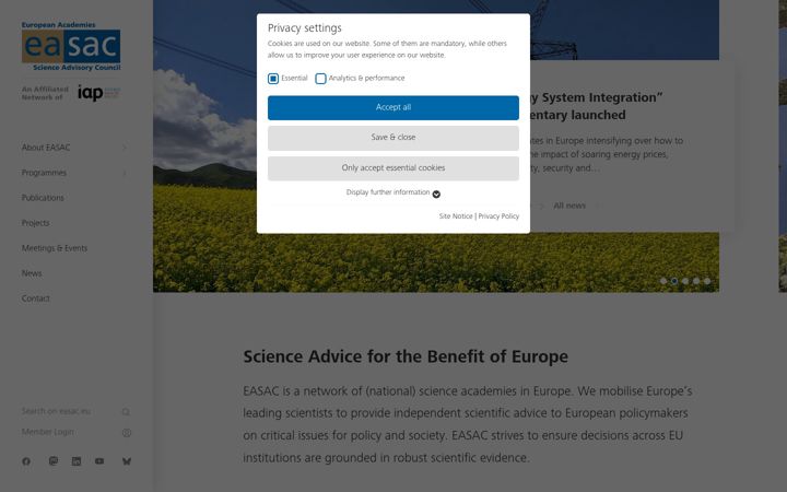 Kuvakaappaus sivustosta easac.eu