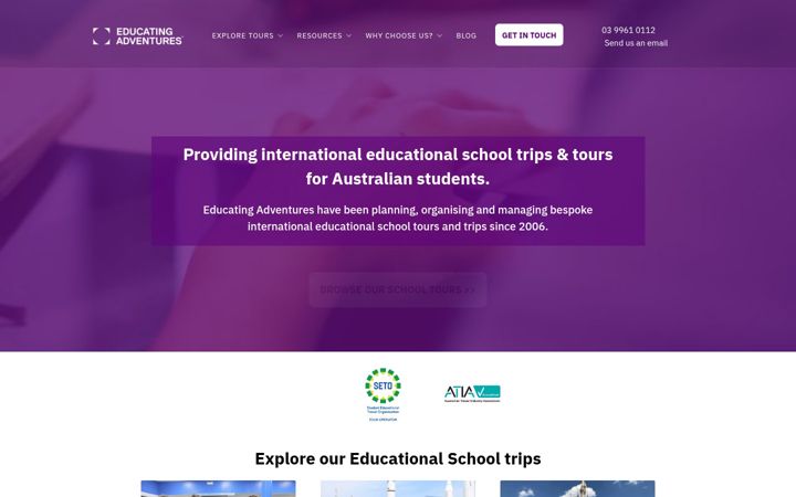 Screenshot of easchooltours.com.au