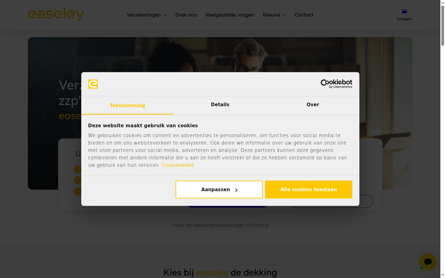 Screenshot del banner di consenso mostrato prima di qualsiasi interazione