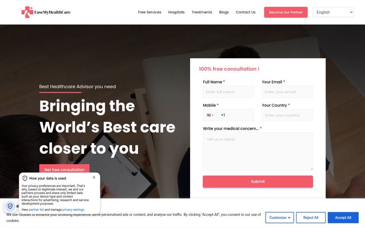 Screenshot of easemyhealthcare.com
