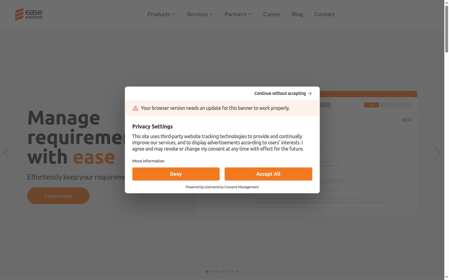 Screenshot of the consent banner shown before any interaction