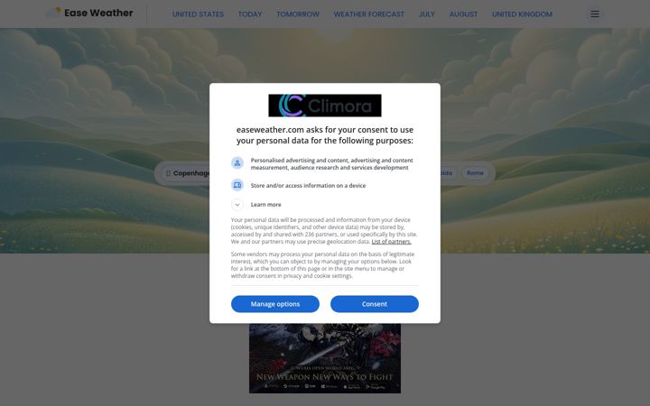 Screenshot of easeweather.com