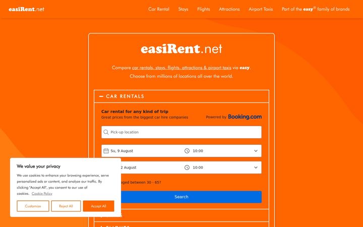 Snímek obrazovky easirent.net