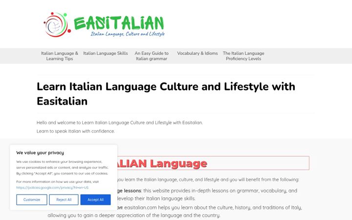 Screenshot of easitalian.com