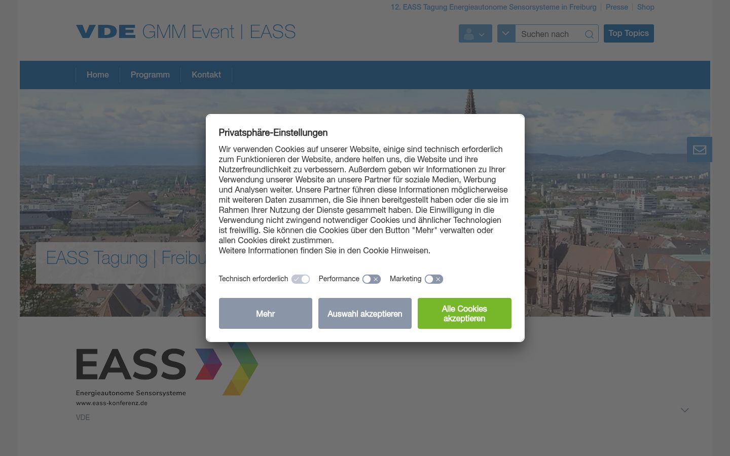 Screenshot des Einwilligungsbanners vor jeglicher Interaktion