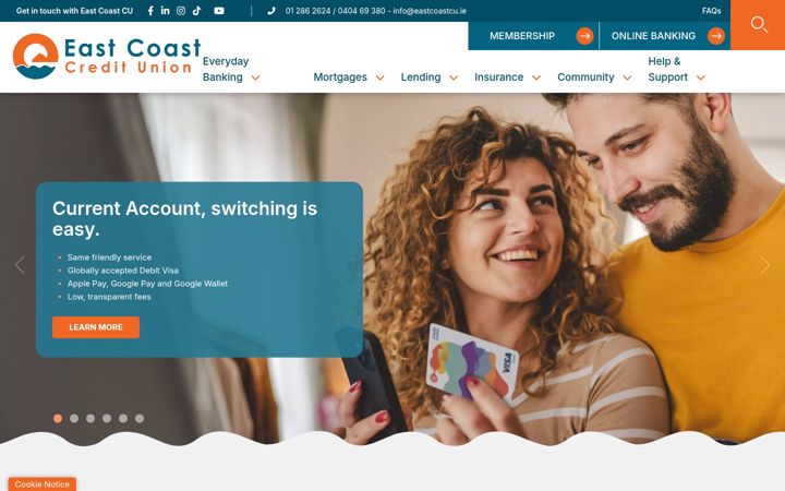 Skärmbild av eastcoastcu.ie