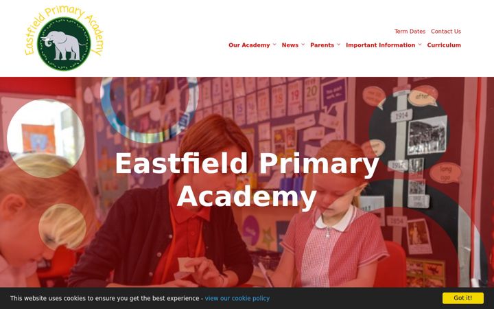 Snímek obrazovky eastfieldprimary.net