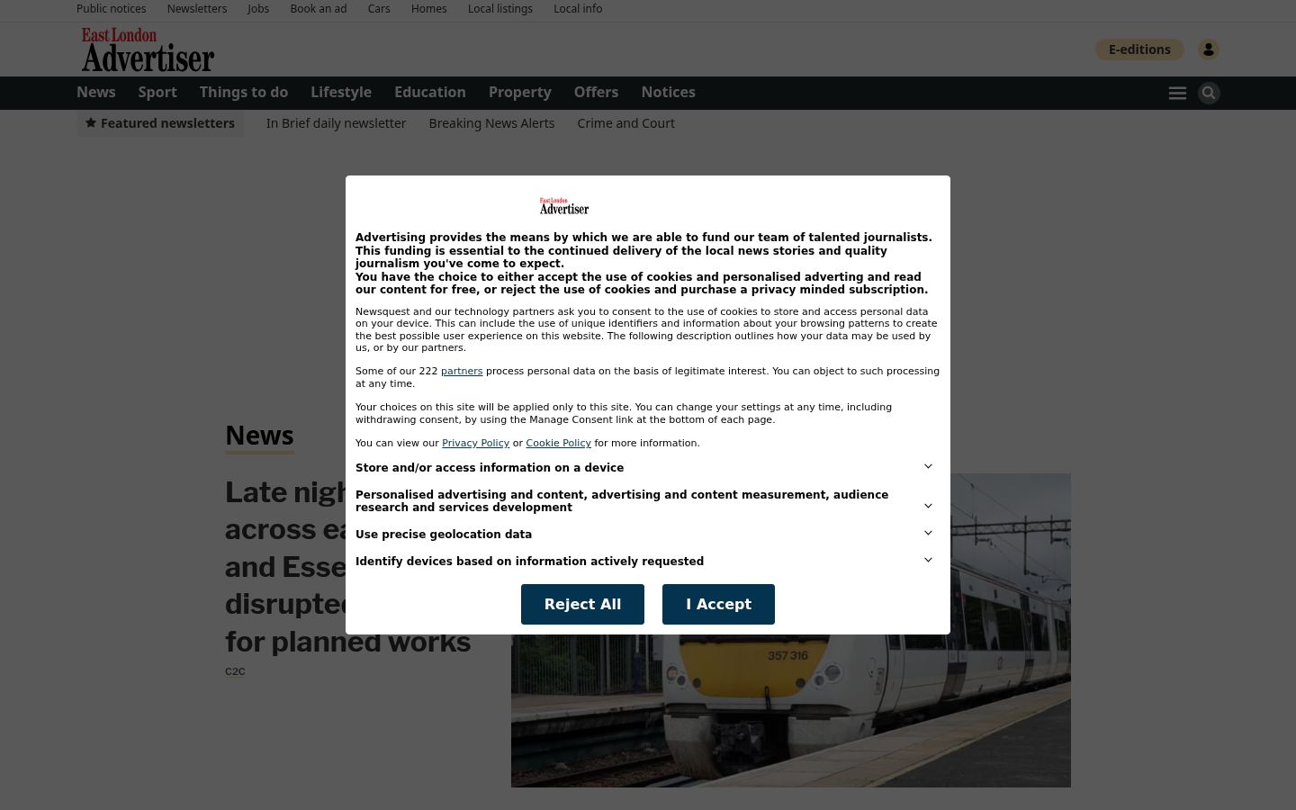 Sutikimo reklamjuostės, rodytos prieš bet kokią sąveiką, ekrano kopija