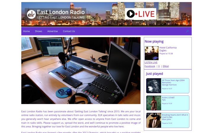 Screenshot ta' eastlondonradio.org.uk