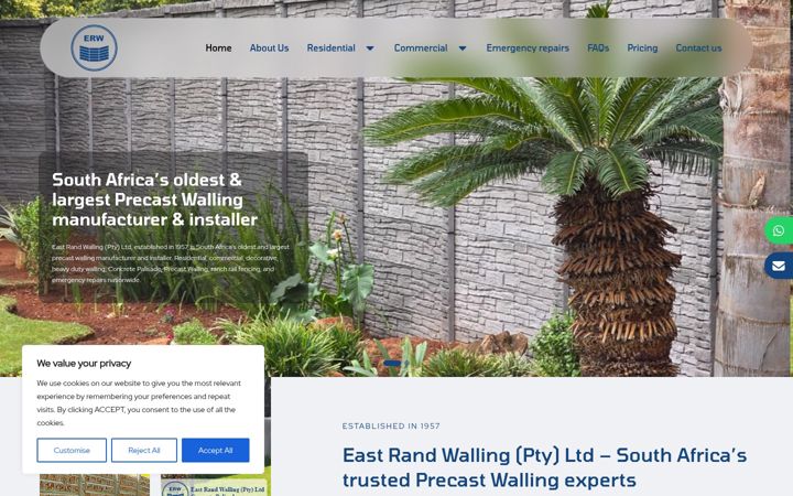 Screenshot ta' eastrandwalling.co.za