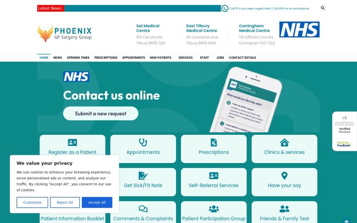 Screenshot of easttilburyandcorringham.nhs.uk