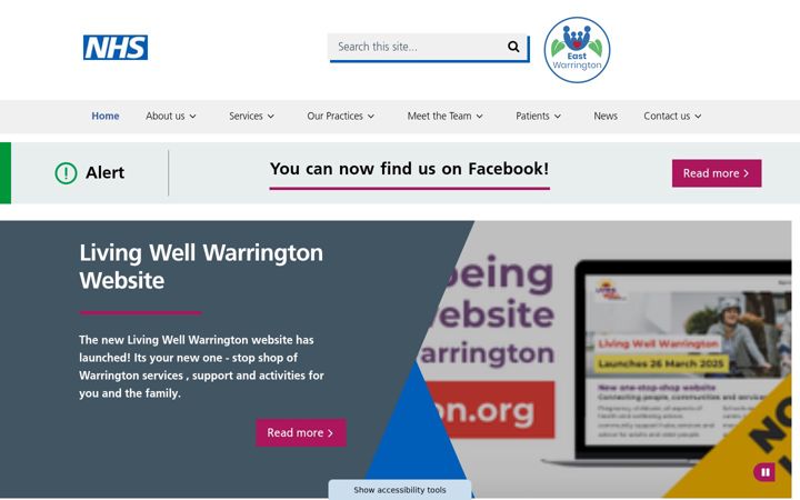Captura de pantalla de eastwarringtonpcn.nhs.uk