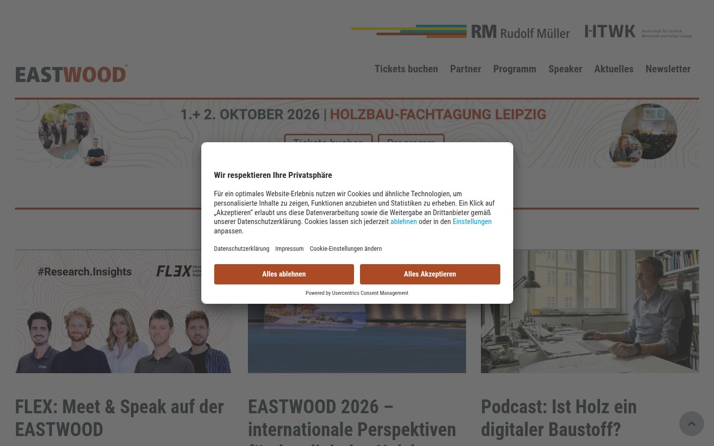 Screenshot des Einwilligungsbanners vor jeglicher Interaktion