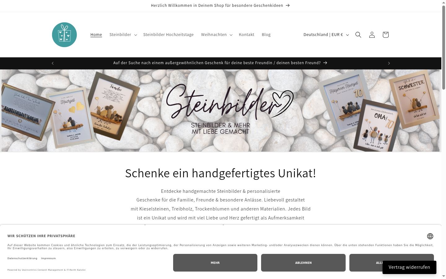 Screenshot des Einwilligungsbanners vor jeglicher Interaktion