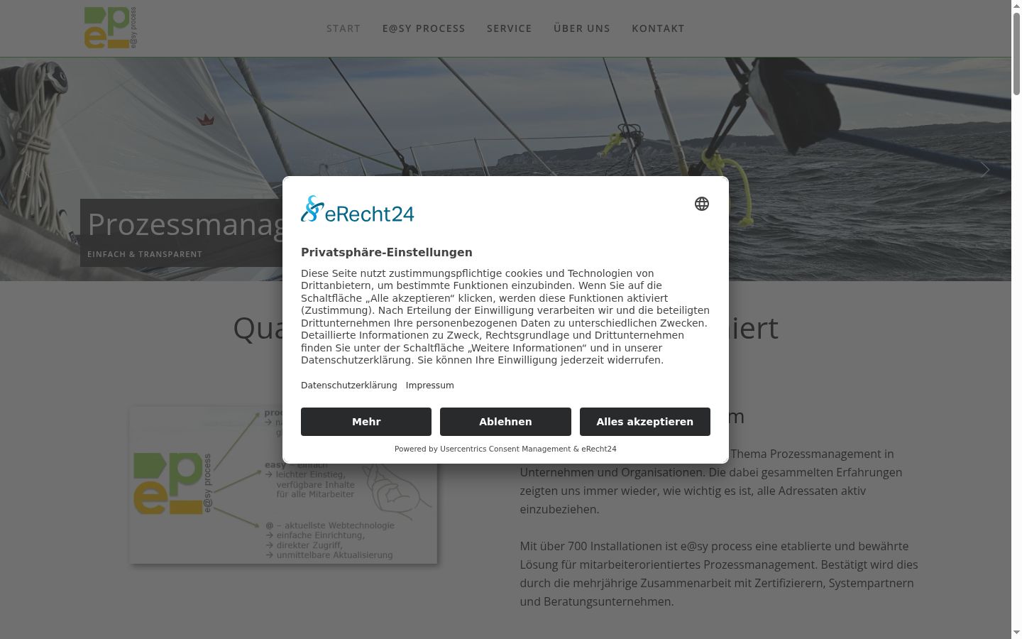 Screenshot des Einwilligungsbanners vor jeglicher Interaktion
