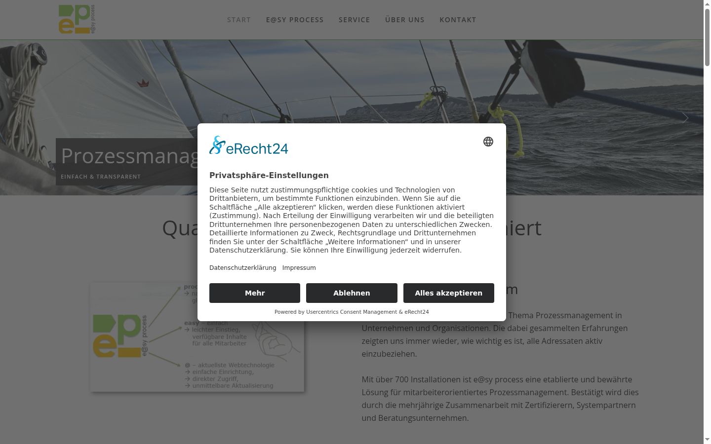 Screenshot des Einwilligungsbanners vor jeglicher Interaktion