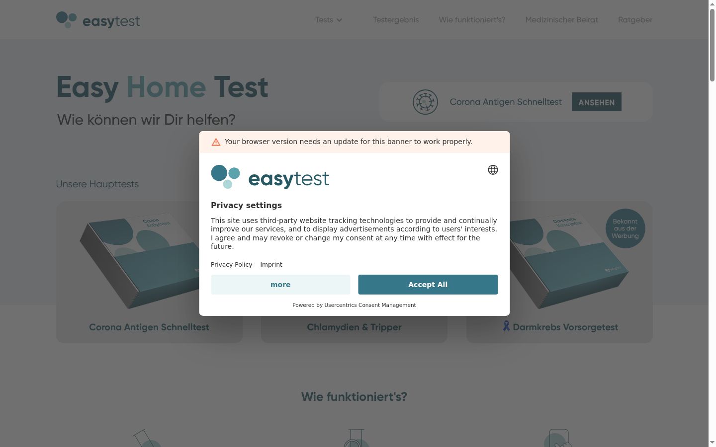 Screenshot of the consent banner shown before any interaction