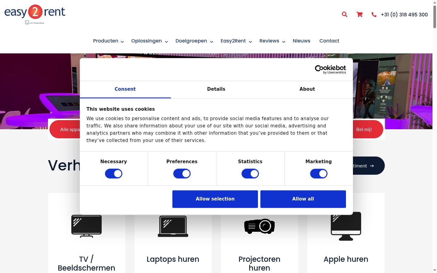 Screenshot del banner di consenso mostrato prima di qualsiasi interazione