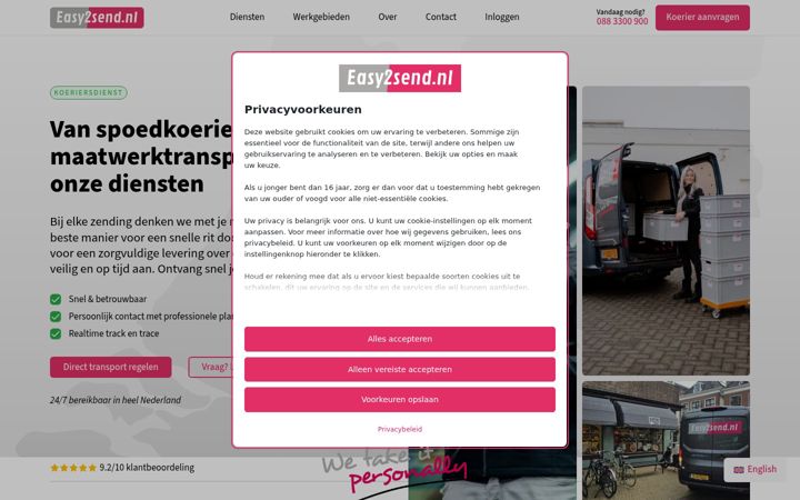 Posnetek zaslona easy2send.nl