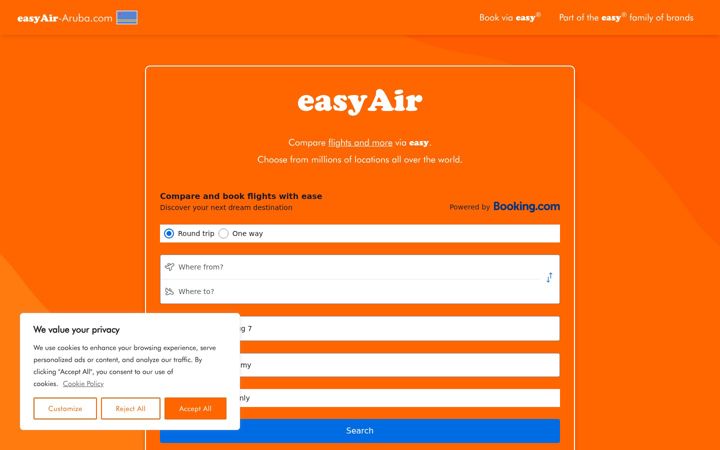 Screenshot of easyair-aruba.com