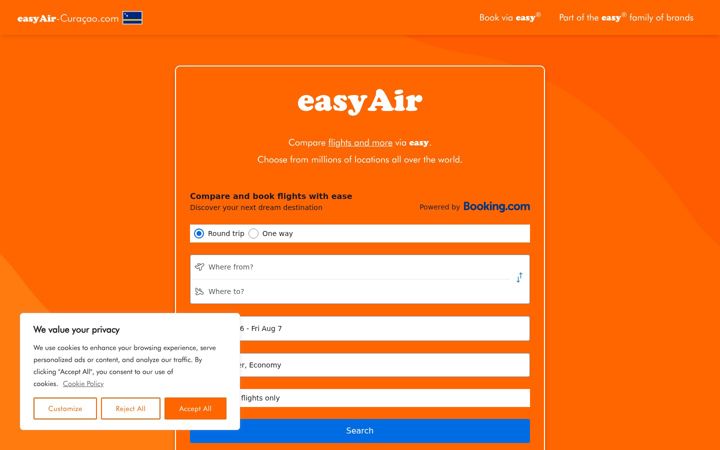 Screenshot of easyair-curacao.com